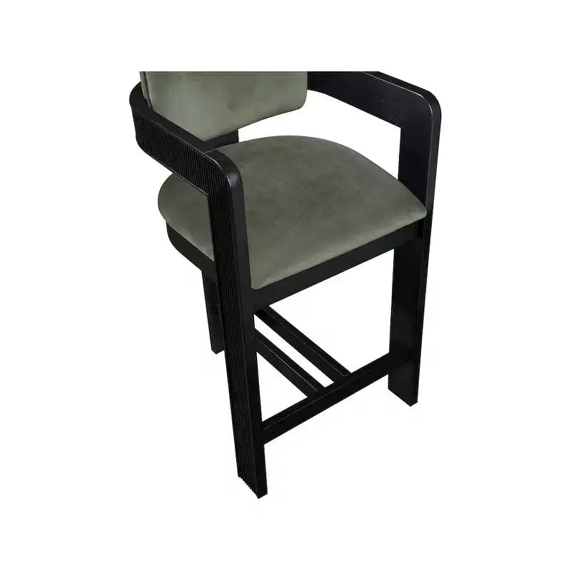 Tabouret de comptoir en velours vert, sans accoudoirs et à dossier bas, 1 place