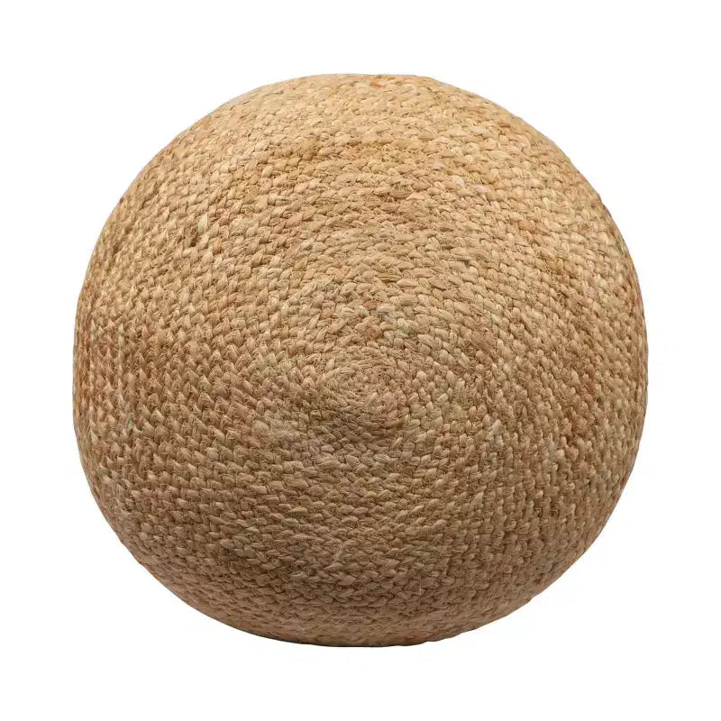 Pouf Cylindrique Rayé Naturel et Gris – Mélange de Jute, Siège Unique