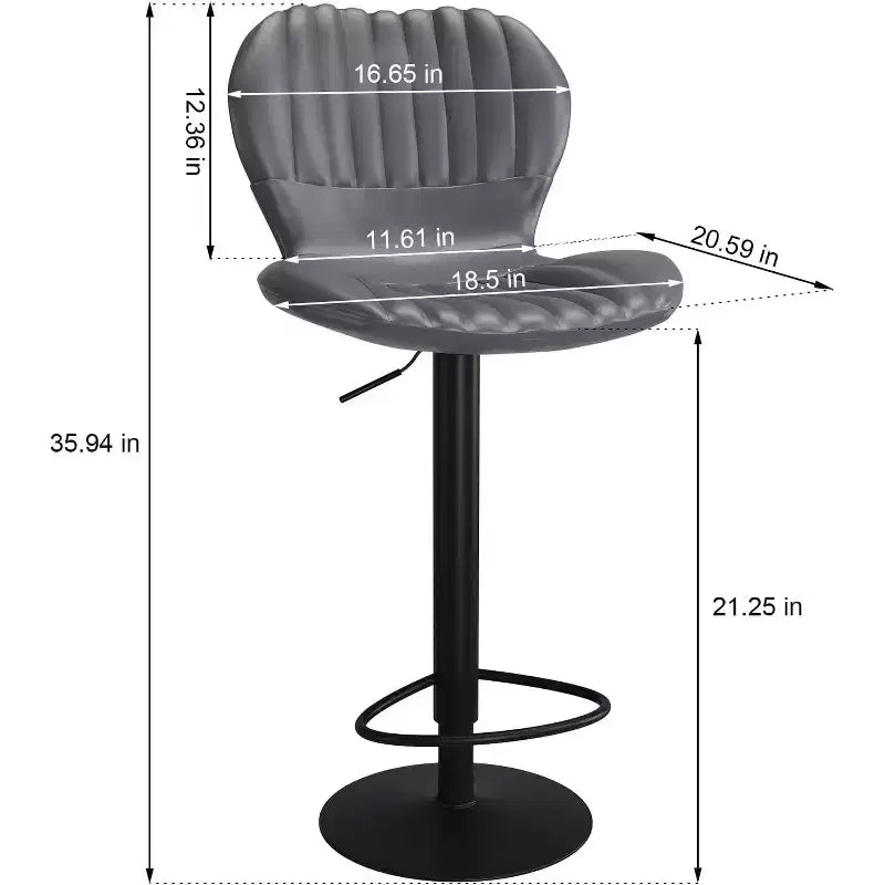 Tabouret de bar pivotant réglable en similicuir noir, chaise de comptoir sans accoudoirs à dossier bas, lot de 4