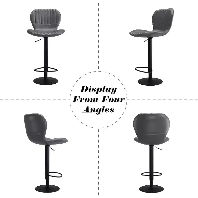 Tabouret de bar pivotant réglable en similicuir noir, chaise de comptoir sans accoudoirs à dossier bas, lot de 4