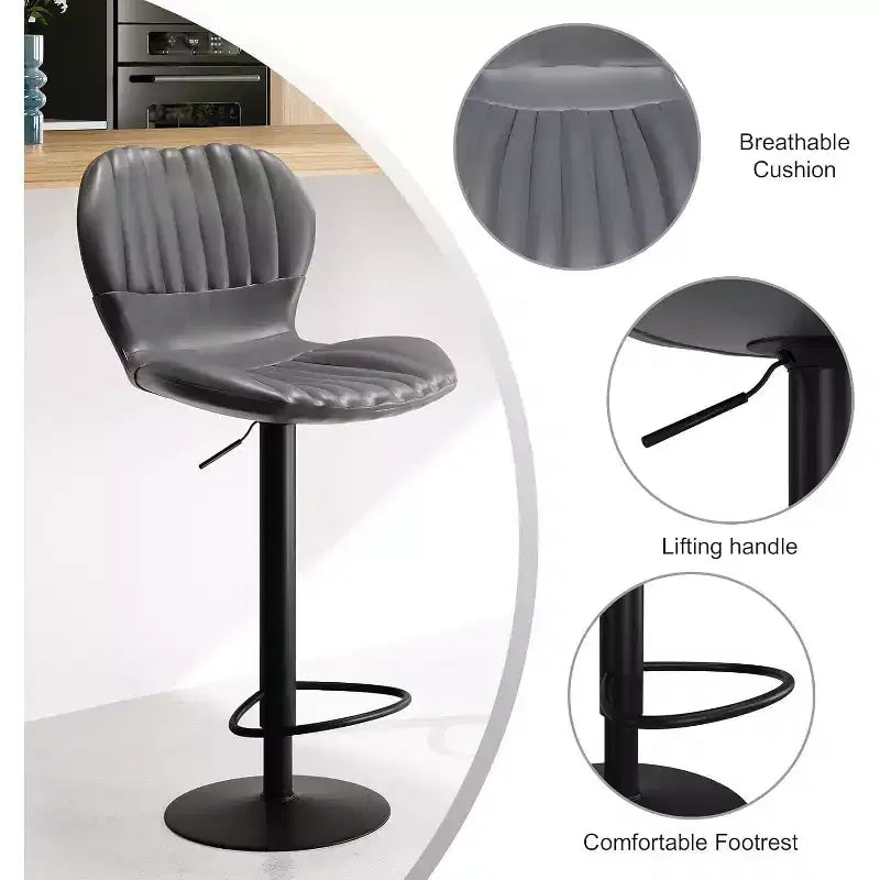 Tabouret de bar pivotant réglable en similicuir noir, chaise de comptoir sans accoudoirs à dossier bas, lot de 4