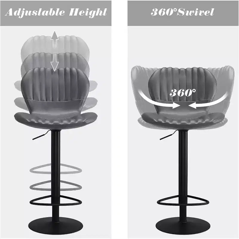 Tabouret de bar pivotant réglable en similicuir noir, chaise de comptoir sans accoudoirs à dossier bas, lot de 4