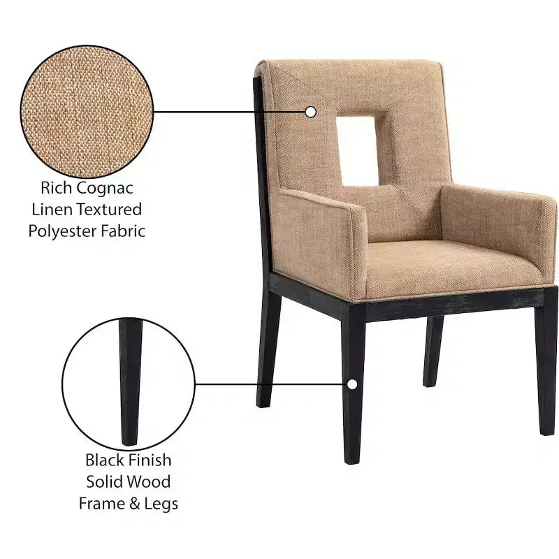 Fauteuil de salle à manger en tissu texturé lin Cognac / Vert / Gris – 1 place