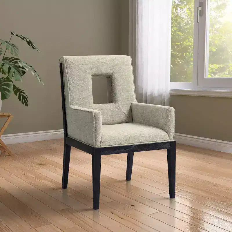 Fauteuil de salle à manger en tissu texturé lin Cognac / Vert / Gris – 1 place