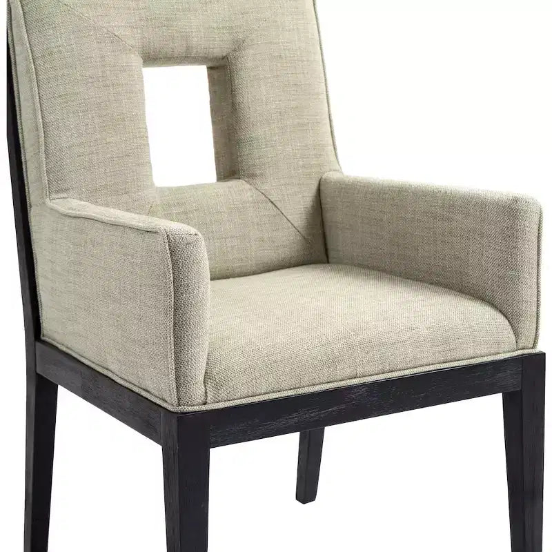 Fauteuil de salle à manger en tissu texturé lin Cognac / Vert / Gris – 1 place