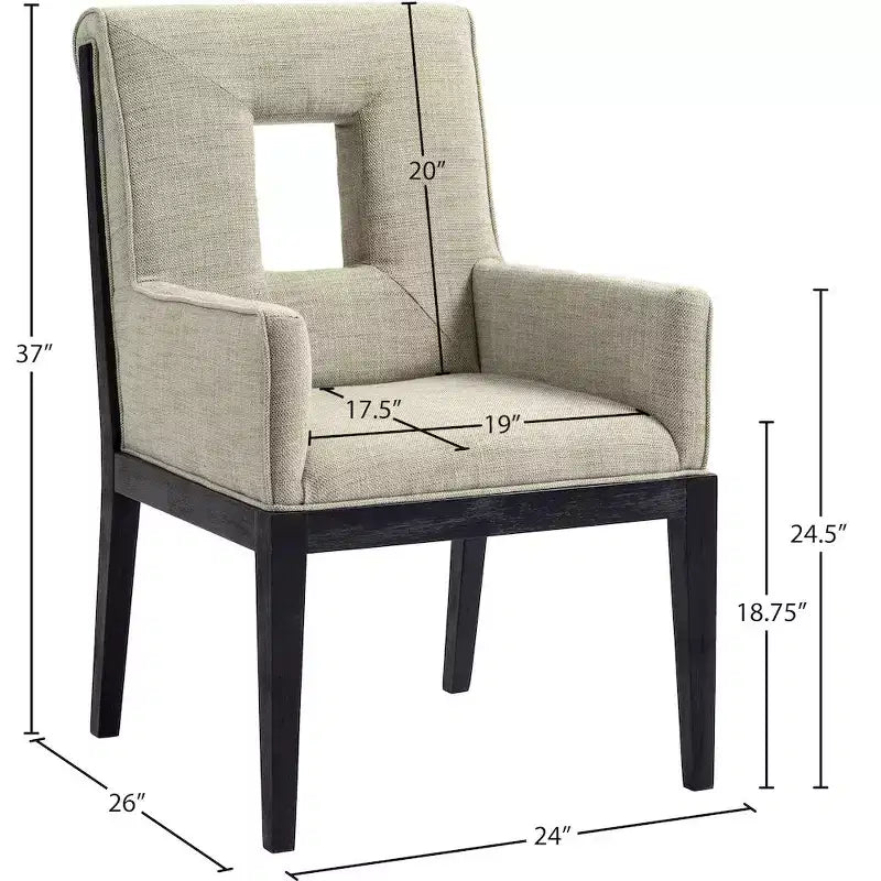Fauteuil de salle à manger en tissu texturé lin Cognac / Vert / Gris – 1 place