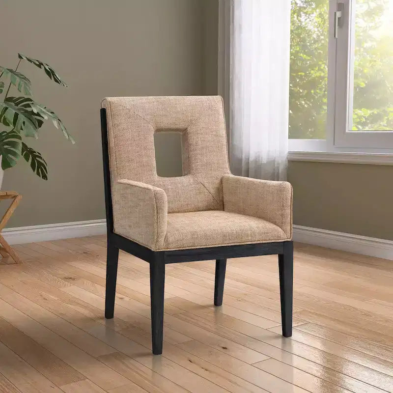 Fauteuil de salle à manger en tissu texturé lin Cognac / Vert / Gris – 1 place
