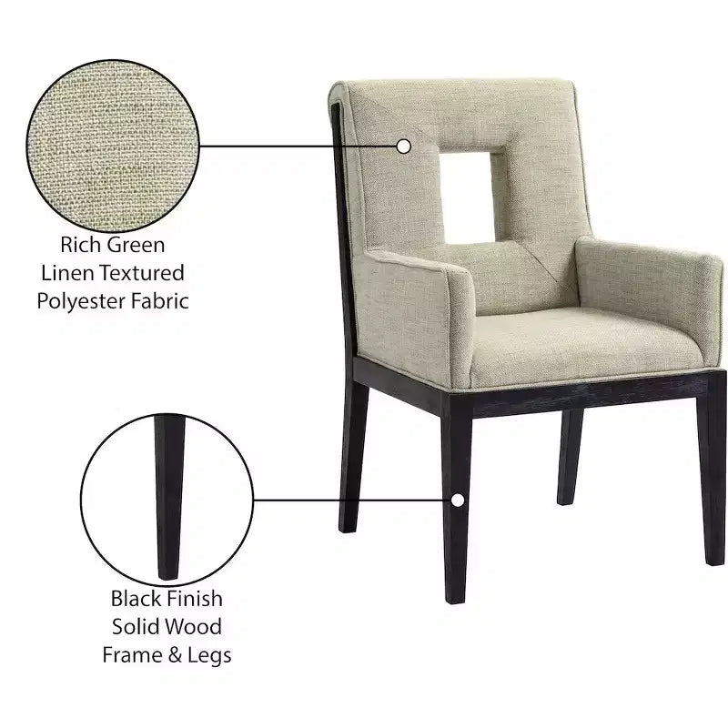 Fauteuil de salle à manger en tissu texturé lin Cognac / Vert / Gris – 1 place