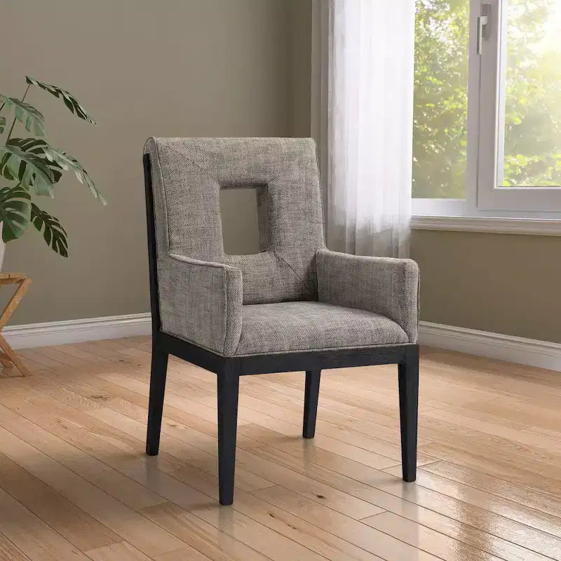 Fauteuil de salle à manger en tissu texturé lin Cognac / Vert / Gris – 1 place