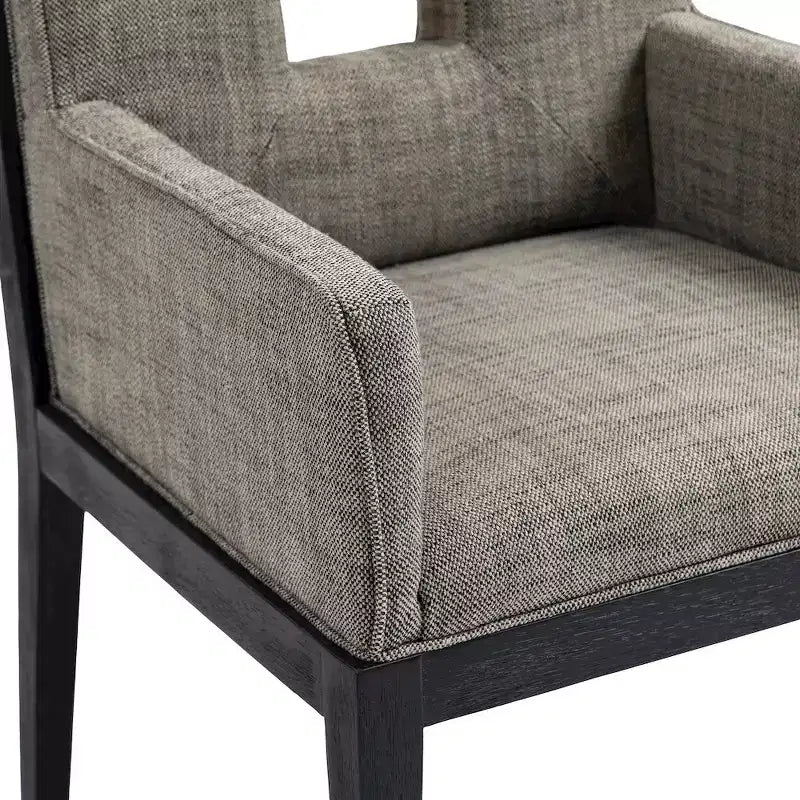 Fauteuil de salle à manger en tissu texturé lin Cognac / Vert / Gris – 1 place
