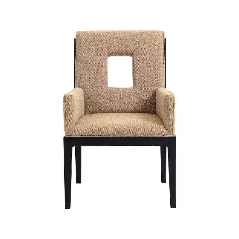 Fauteuil de salle à manger en tissu texturé lin Cognac / Vert / Gris – 1 place
