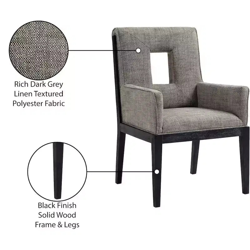 Fauteuil de salle à manger en tissu texturé lin Cognac / Vert / Gris – 1 place