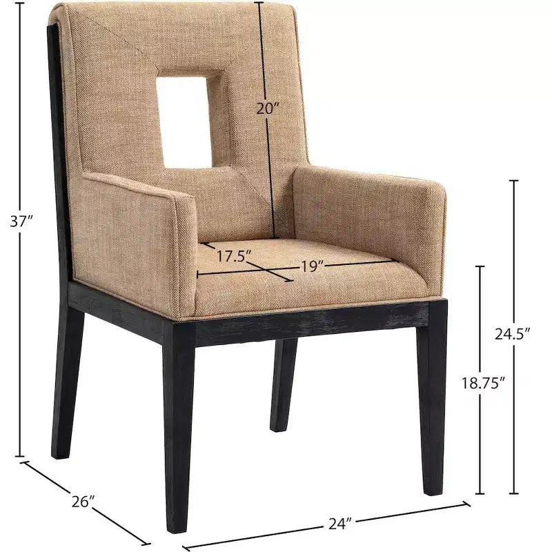 Fauteuil de salle à manger en tissu texturé lin Cognac / Vert / Gris – 1 place