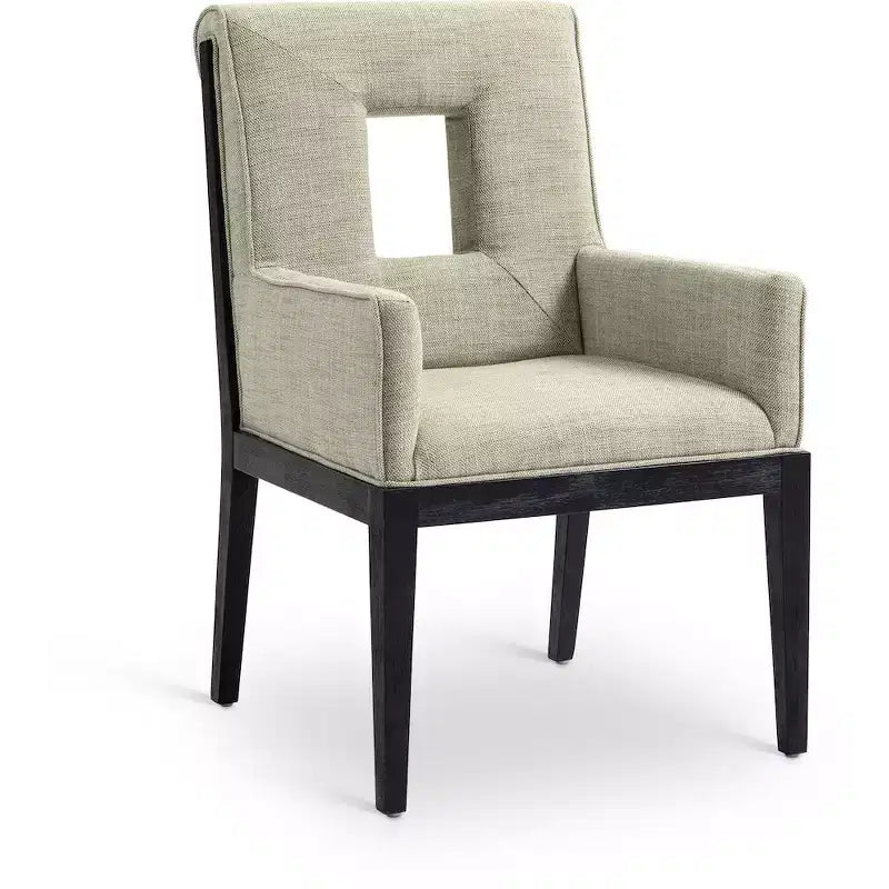 Fauteuil de salle à manger en tissu texturé lin Cognac / Vert / Gris – 1 place