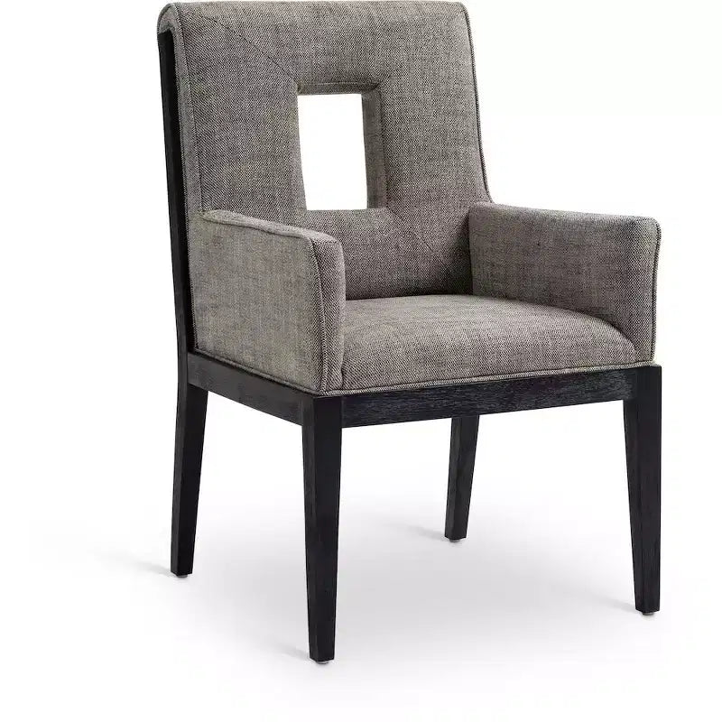 Fauteuil de salle à manger en tissu texturé lin Cognac / Vert / Gris – 1 place