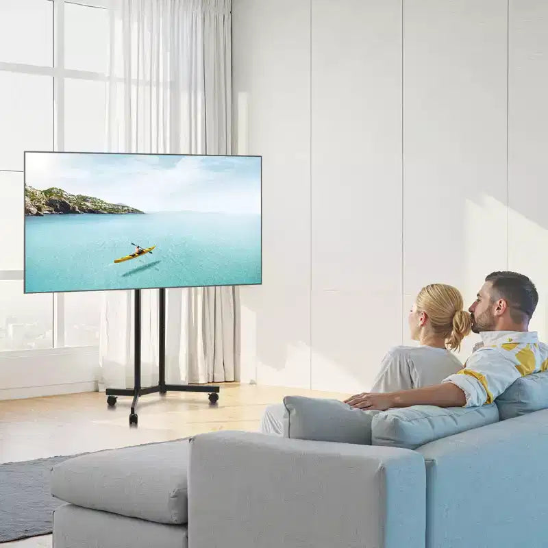 Meuble TV roulant en métal noir, écran unique, pour téléviseurs de 32 à 65 po