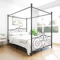 MAYEERTY Queen Size Metal Canopy Bed Frame with Headboard & Footboard, Quiet Noise-Free Design for Bedroom