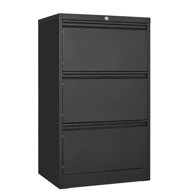 Classeur latéral à 3 tiroirs avec serrure, noir/blanc – 1 personne