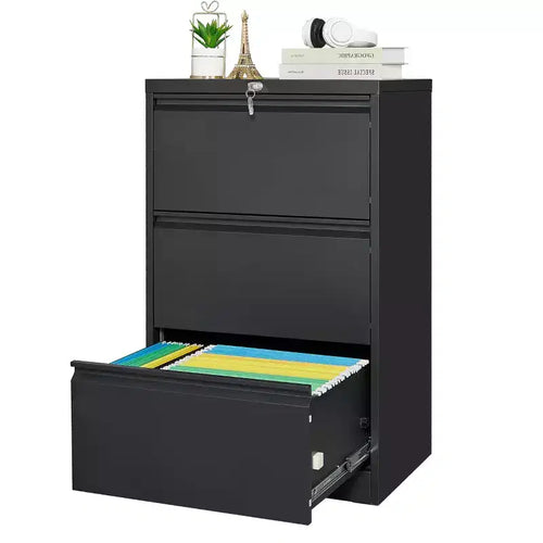 Acekool 3 Drawer Lateral File Cabinet with Lock, Steel Filing Cabinet for Office Storage