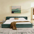 MAYEERTY King Size Upholstered Bed with Headboard Solid Frame Chenille Fabric Solid Frame for Bedroom Blue Green