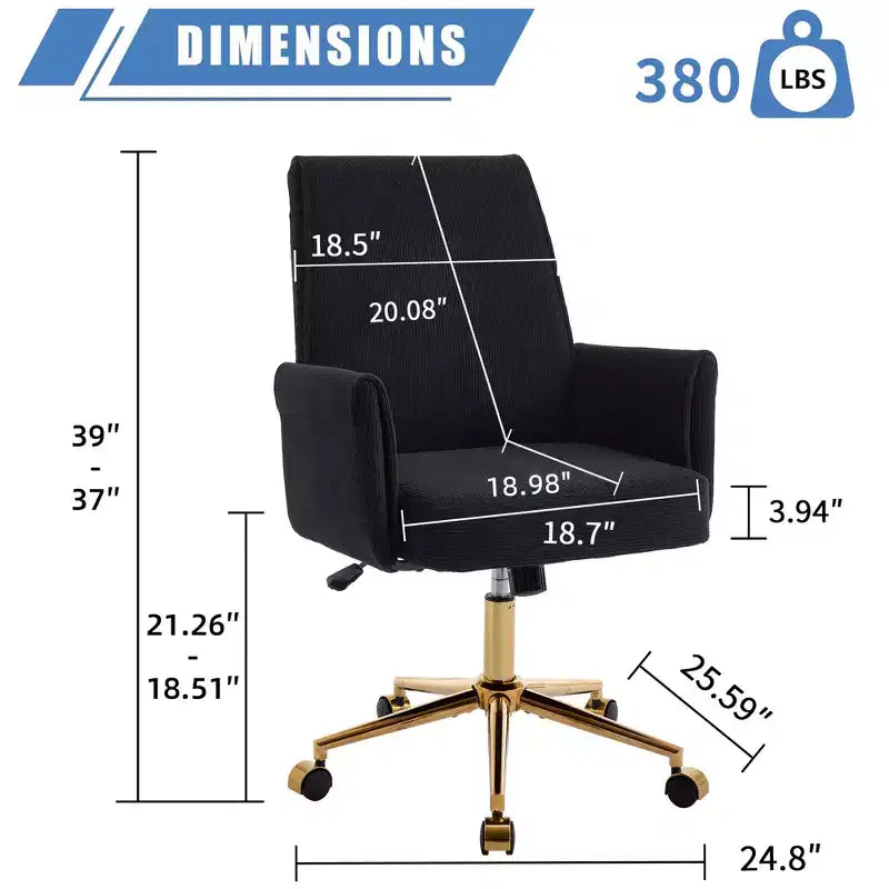 Chaise de bureau mi-dossier en tissu rayé, hauteur réglable, monoplace – Noir / Gris / Vert / Bleu clair / Rose clair / Blanc