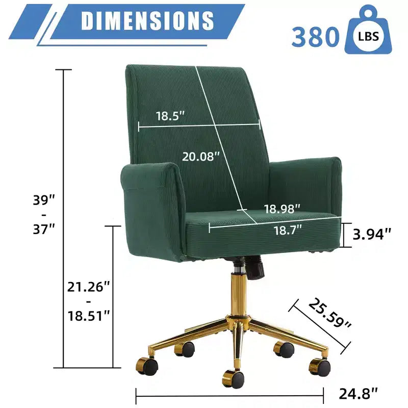 Chaise de bureau mi-dossier en tissu rayé, hauteur réglable, monoplace – Noir / Gris / Vert / Bleu clair / Rose clair / Blanc