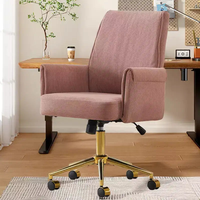 Chaise de bureau mi-dossier en tissu rayé, hauteur réglable, monoplace – Noir / Gris / Vert / Bleu clair / Rose clair / Blanc