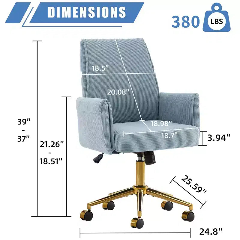 Chaise de bureau mi-dossier en tissu rayé, hauteur réglable, monoplace – Noir / Gris / Vert / Bleu clair / Rose clair / Blanc