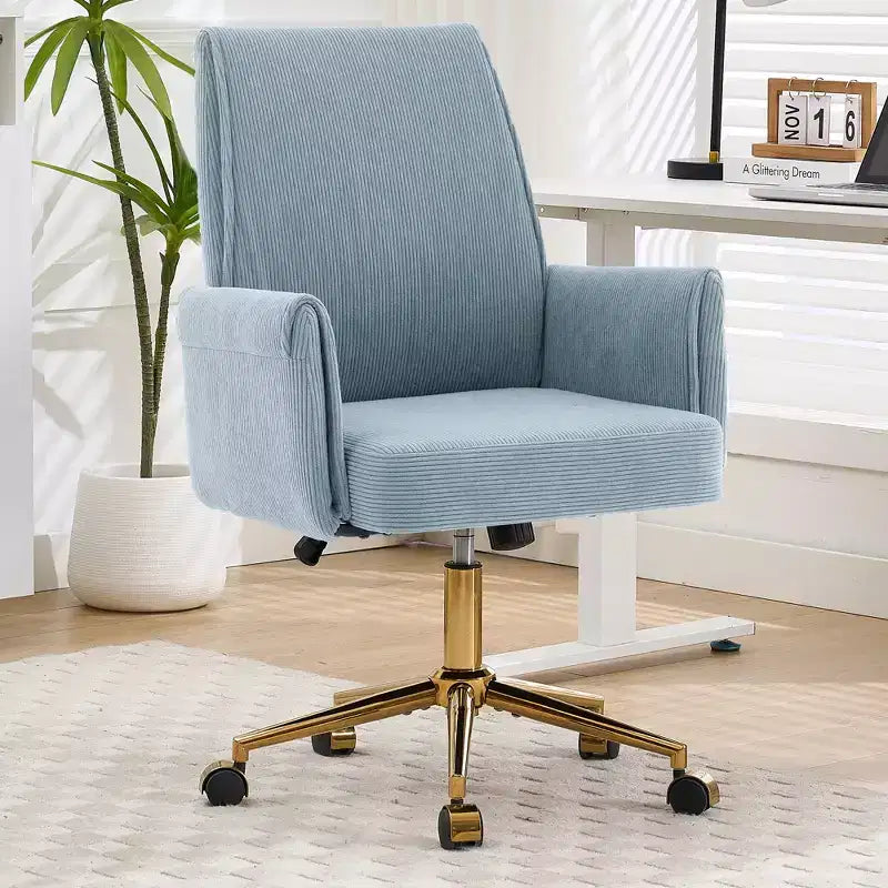 Chaise de bureau mi-dossier en tissu rayé, hauteur réglable, monoplace – Noir / Gris / Vert / Bleu clair / Rose clair / Blanc