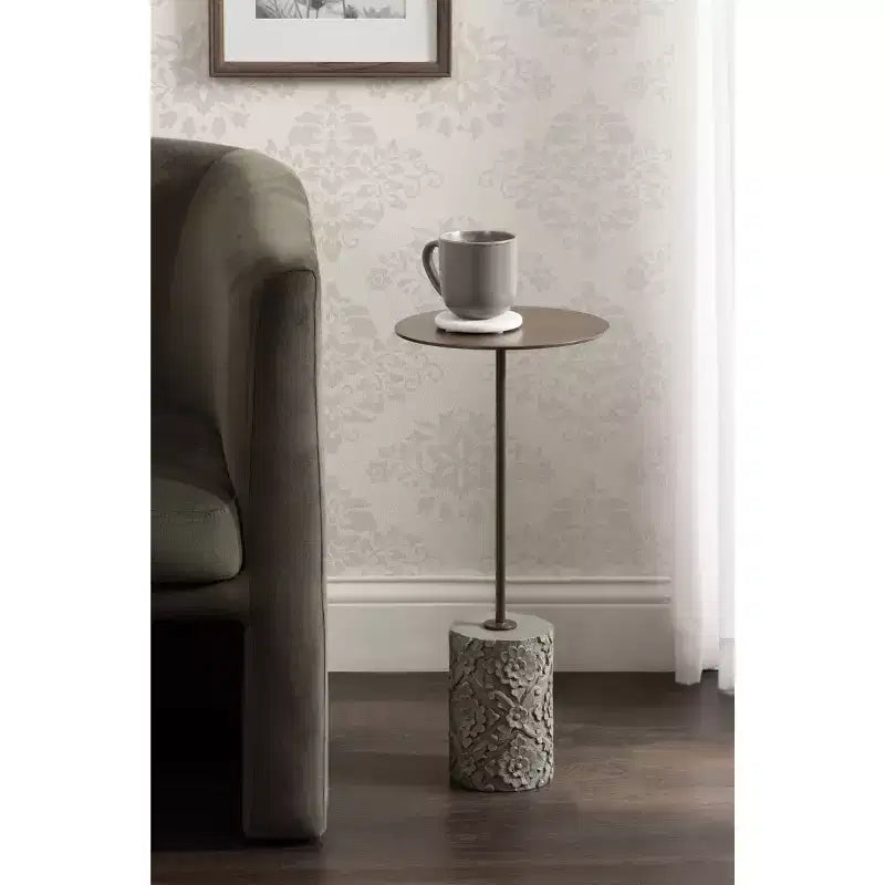 Petite table d'appoint ronde verte, bois et métal, pour 1 personne