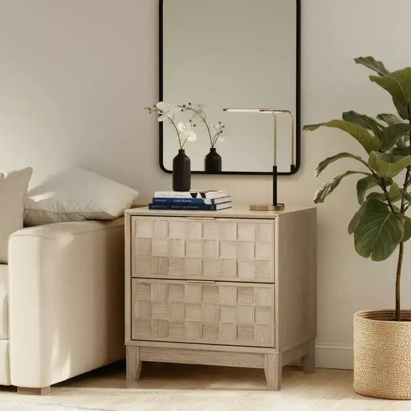 Table de chevet chêne/noyer avec station de charge – 2 tiroirs, 1 ou 2 pièces