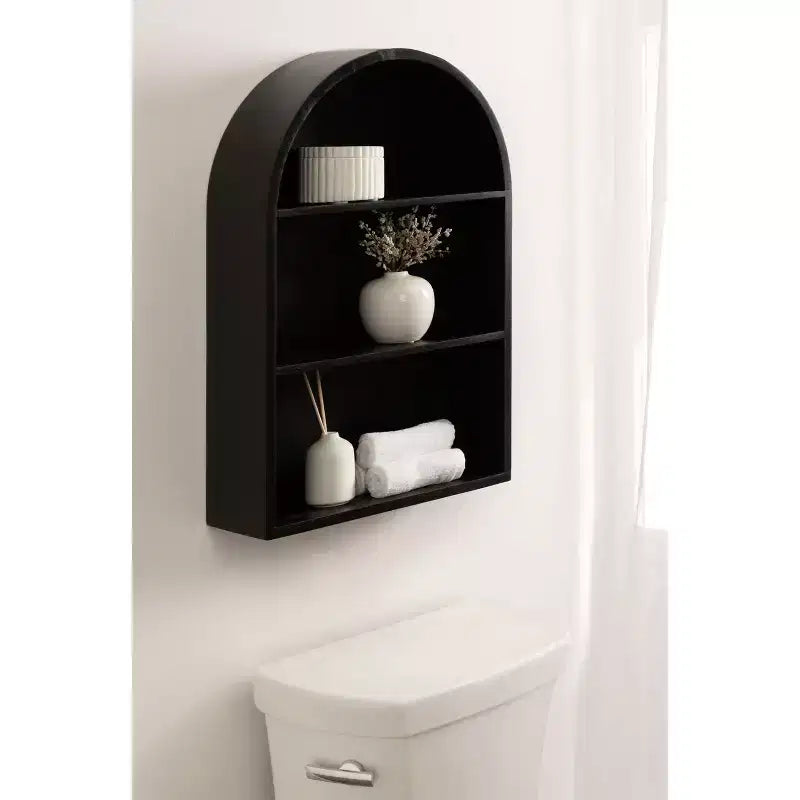 Étagère murale à 3 niveaux en arche géométrique noir / naturel / noyer / blanc, installation par 1 personne