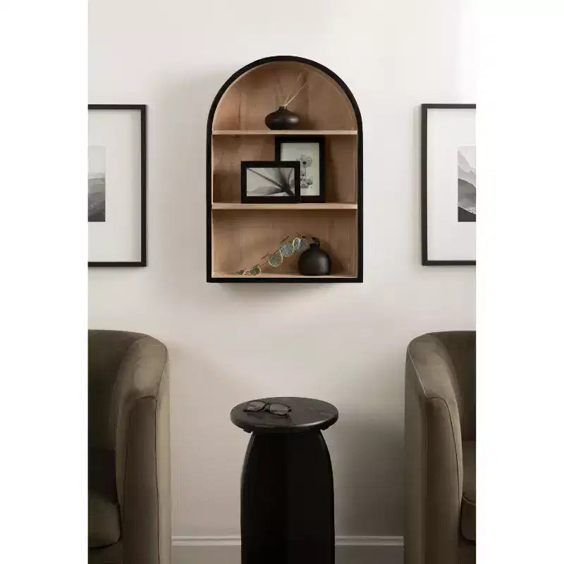 Étagère murale à 3 niveaux en arche géométrique noir / naturel / noyer / blanc, installation par 1 personne