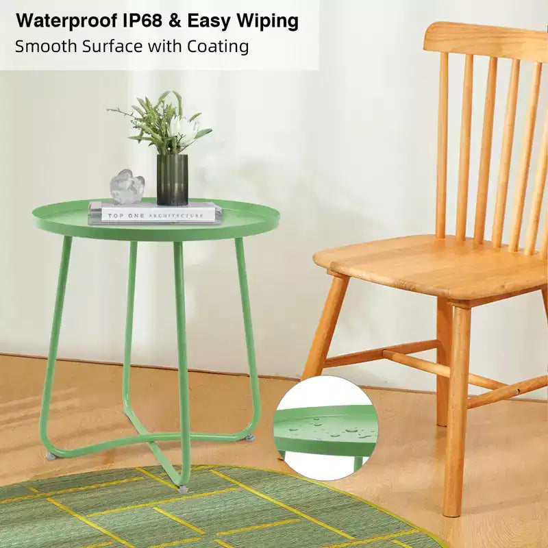 Table d'appoint ronde d'extérieur en métal Noir/Vert/Rose/Blanc/Jaune, pied en X, 1 pièce