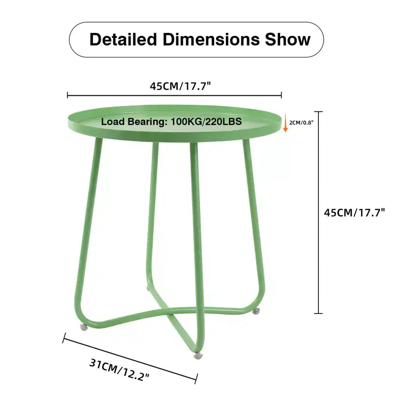 Table d'appoint ronde d'extérieur en métal Noir/Vert/Rose/Blanc/Jaune, pied en X, 1 pièce