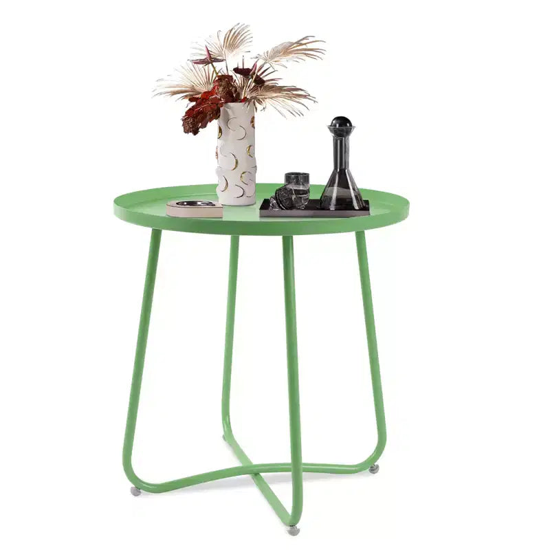 Table d'appoint ronde d'extérieur en métal Noir/Vert/Rose/Blanc/Jaune, pied en X, 1 pièce