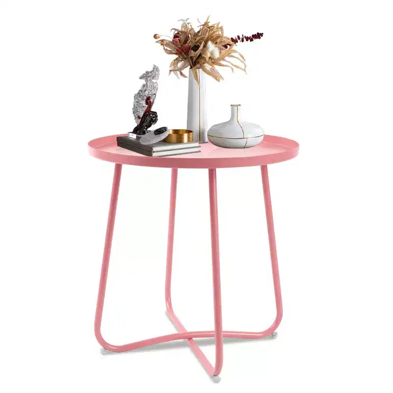 Table d'appoint ronde d'extérieur en métal Noir/Vert/Rose/Blanc/Jaune, pied en X, 1 pièce
