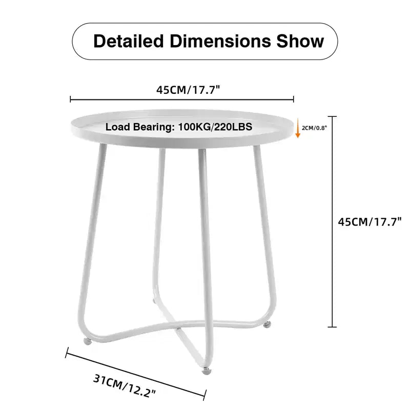 Table d'appoint ronde d'extérieur en métal Noir/Vert/Rose/Blanc/Jaune, pied en X, 1 pièce