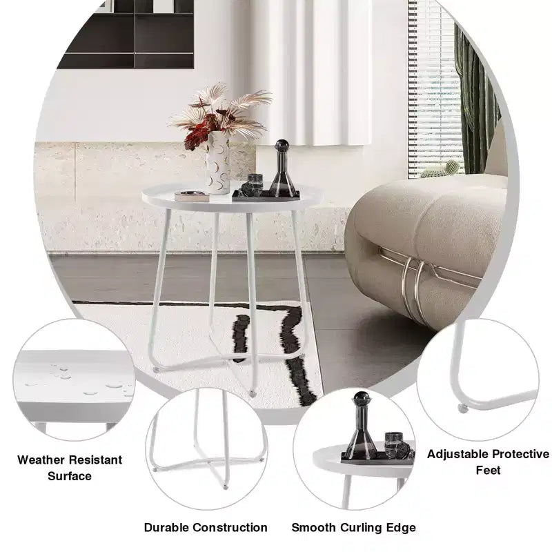 Table d'appoint ronde d'extérieur en métal Noir/Vert/Rose/Blanc/Jaune, pied en X, 1 pièce