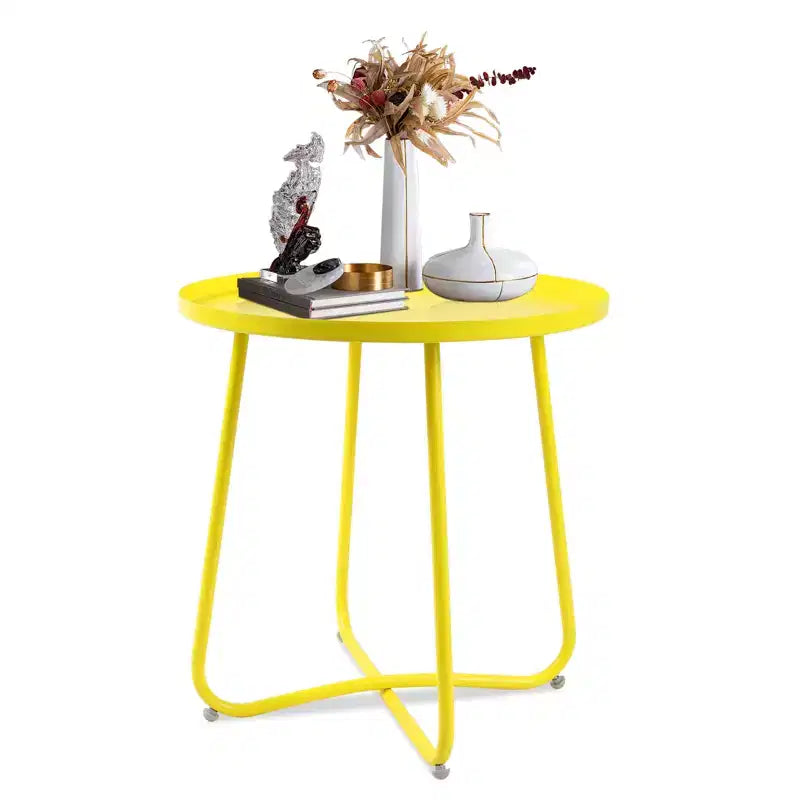 Table d'appoint ronde d'extérieur en métal Noir/Vert/Rose/Blanc/Jaune, pied en X, 1 pièce