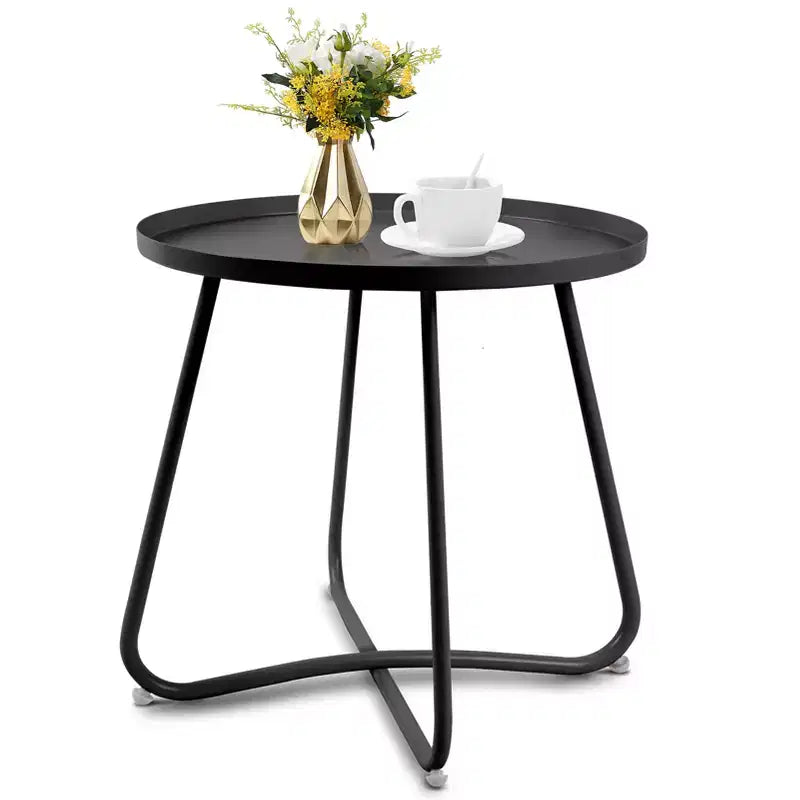 Table d'appoint ronde d'extérieur en métal Noir/Vert/Rose/Blanc/Jaune, pied en X, 1 pièce