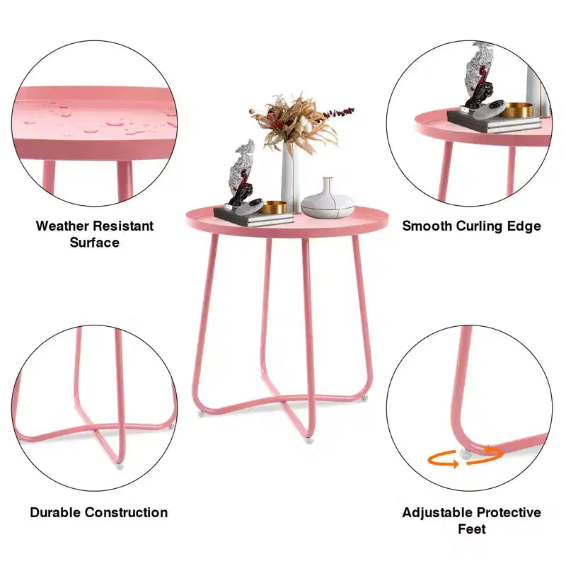 Table d'appoint ronde d'extérieur en métal Noir/Vert/Rose/Blanc/Jaune, pied en X, 1 pièce