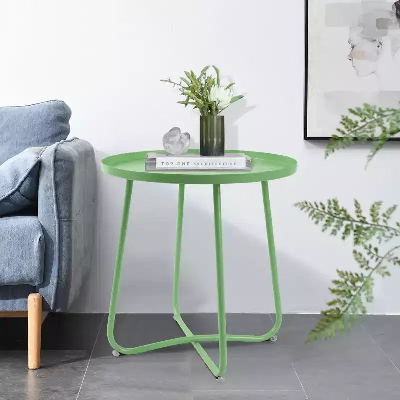Table d'appoint ronde d'extérieur en métal Noir/Vert/Rose/Blanc/Jaune, pied en X, 1 pièce