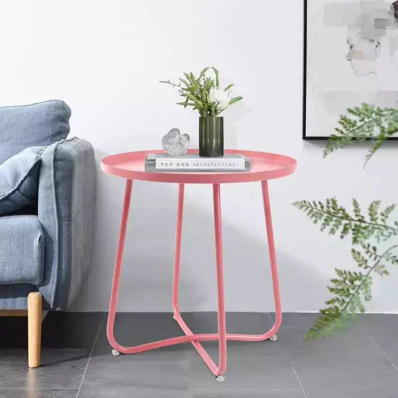 Table d'appoint ronde d'extérieur en métal Noir/Vert/Rose/Blanc/Jaune, pied en X, 1 pièce