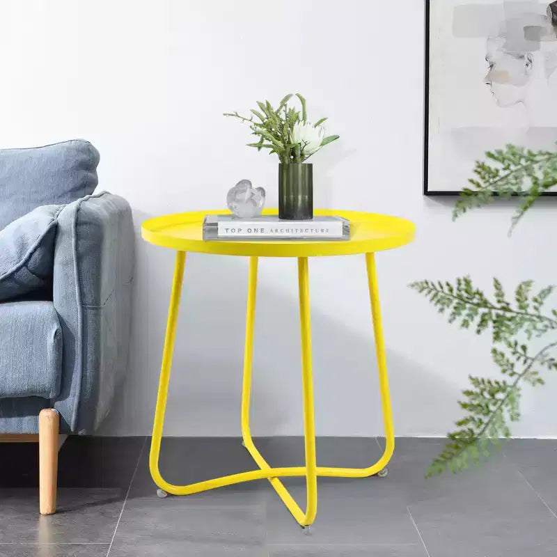 Table d'appoint ronde d'extérieur en métal Noir/Vert/Rose/Blanc/Jaune, pied en X, 1 pièce