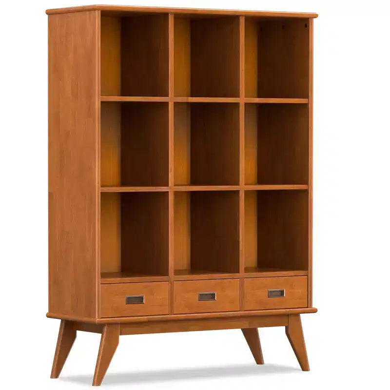 Tierney 42 inch Wide Solid Hardwood Mid-Century Storage Bookcase in Teak Brown