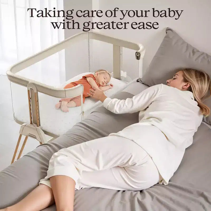 Berceau cododo beige/jaune avec roulettes et plateau de rangement – Pour 1 nouveau-né (0-2 ans)