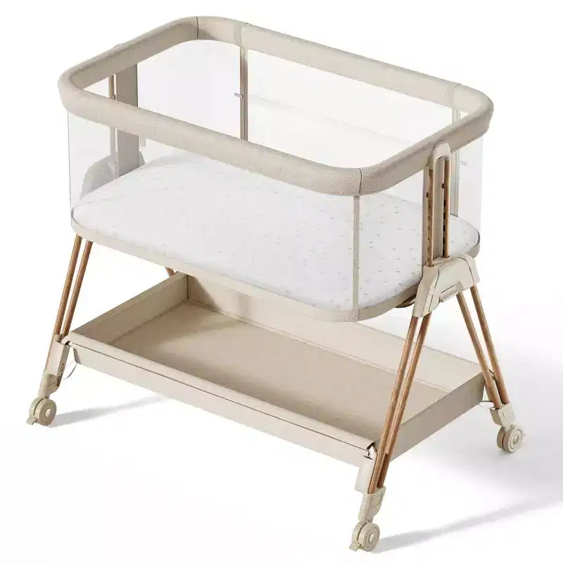 Berceau cododo beige/jaune avec roulettes et plateau de rangement – Pour 1 nouveau-né (0-2 ans)