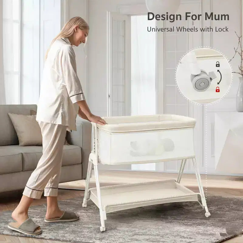 Berceau cododo beige/jaune avec roulettes et plateau de rangement – Pour 1 nouveau-né (0-2 ans)