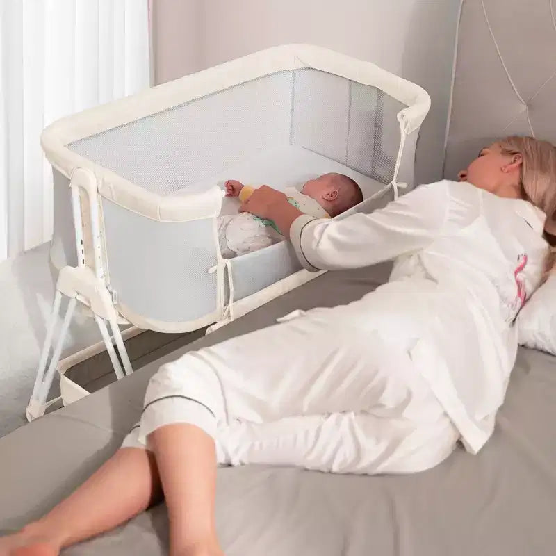 Berceau cododo beige/jaune avec roulettes et plateau de rangement – Pour 1 nouveau-né (0-2 ans)
